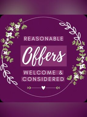 Offers Welcome & Considered Graphic Sign - Plum with White and Green Accents